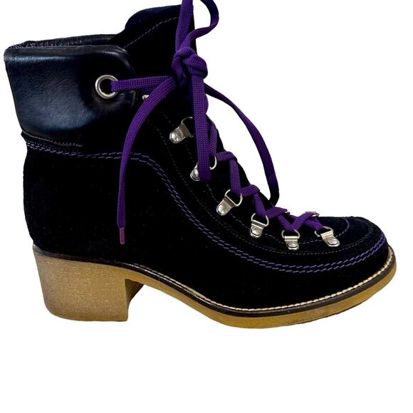 Sam Edelman lace up boots black suede and smooth leather Rubber gum sole size 9 - Picture 3 of 8